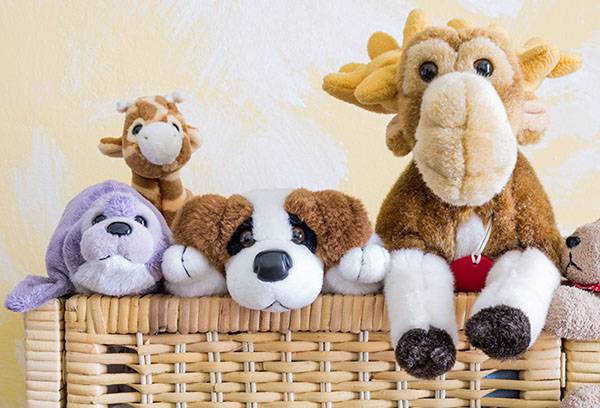 Soft toys in a basket