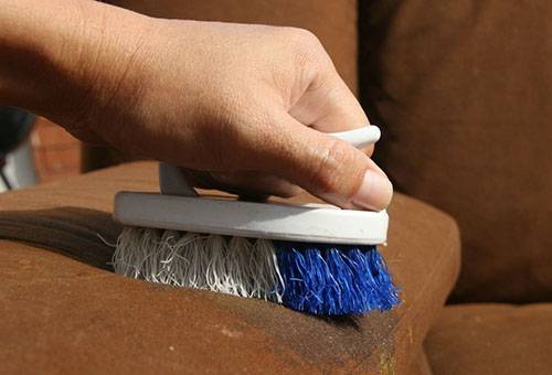 Removing stains from a sofa brush