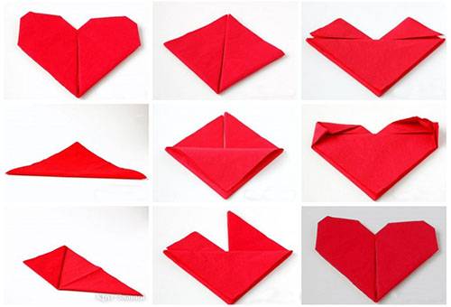 Heart shaped napkin folding pattern