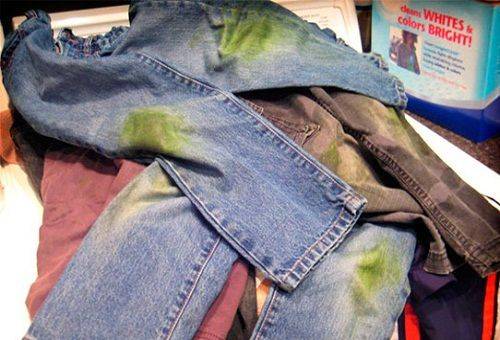soiled jeans in the grass