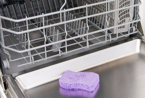 dishwasher cleaning with a sponge