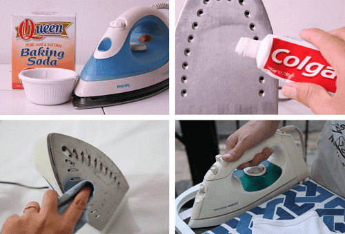 cleaning the iron with toothpaste and soda