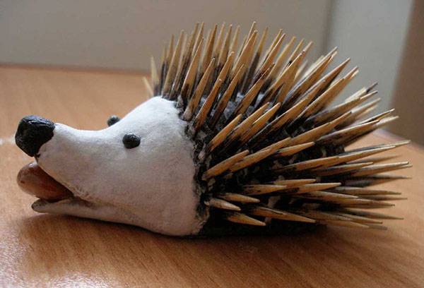 Hedgehog from salt dough and toothpicks