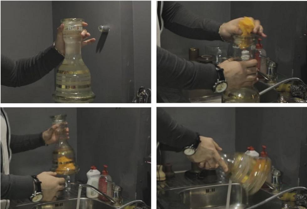 cleaning a hookah flask