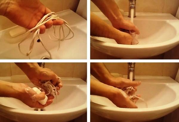 washing shoelaces