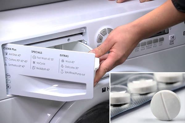 Aspirīna pulvera pievienošana veļas mašīnai
