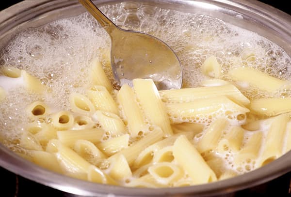 Cooking pasta in a pan