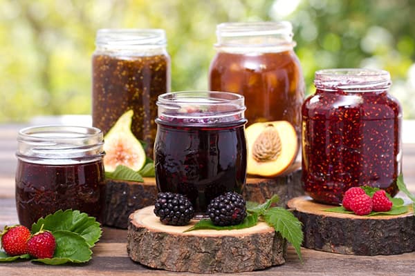 Jars with different types of jam