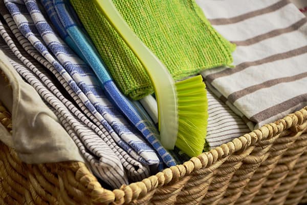 Basket with kitchen towels