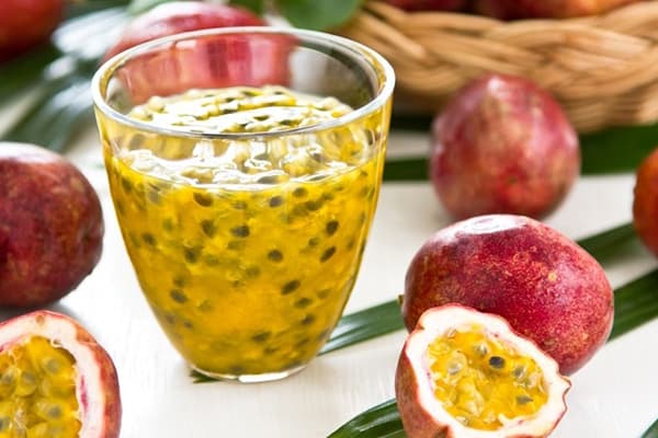 Passion fruit pulp in a glass