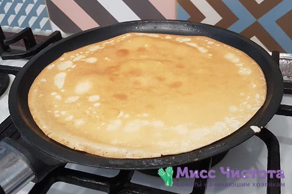 Ready pancake in a pan