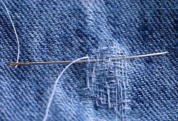 Sewing a hole in jeans