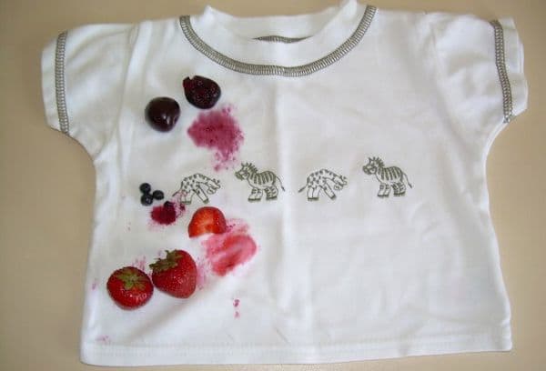 stains from berries on the shirt