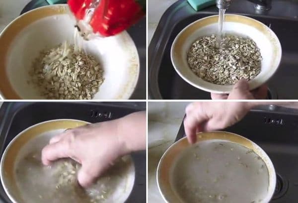 Membersihkan oatmeal sebelum memasak