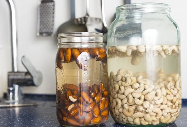 Nuts in jars of water
