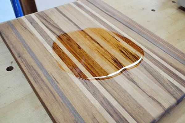 Oil on a wooden cutting board