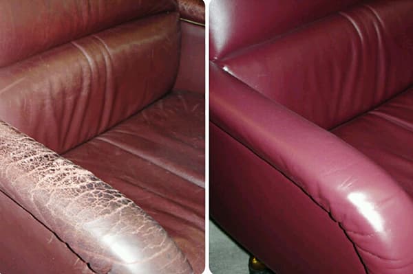 Leather sofa before and after painting