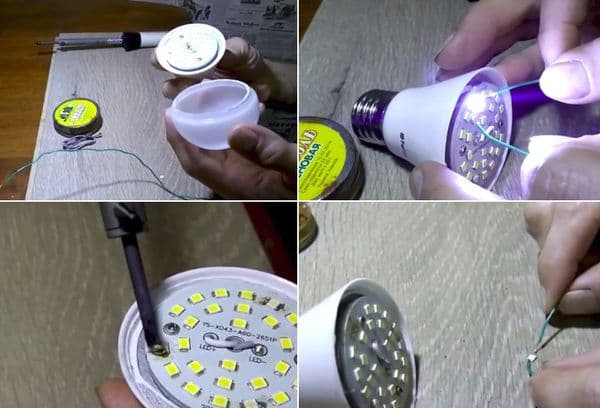 Fix a burnt diode in a light bulb