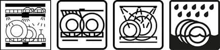 Iconos que indican que el plástico se puede lavar en el lavavajillas.