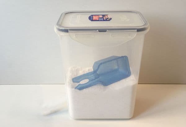 Powder in a plastic container