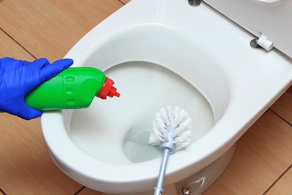 Limpando a escova sanitária