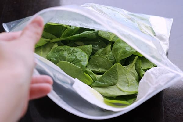 Spinach leaves in a packet