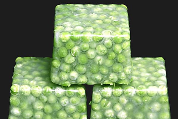 Ice cubes with peas