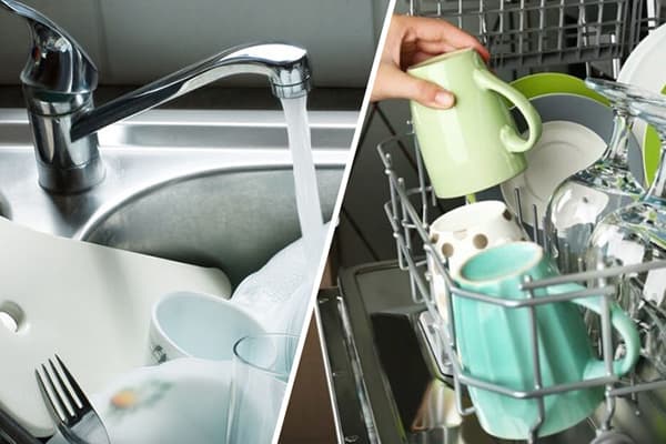 Washing dishes manually and in the dishwasher