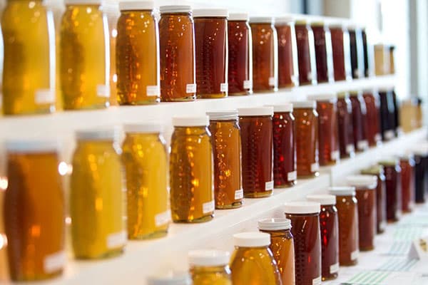 Jars of honey on the shelf