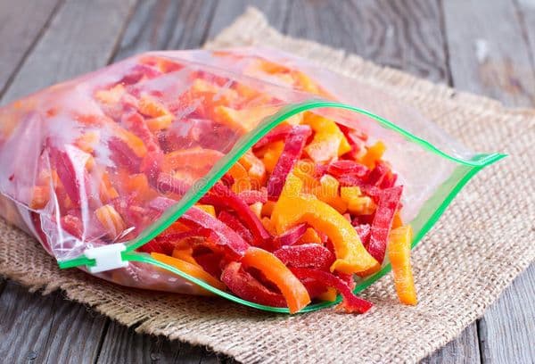 Frozen sliced ​​peppers in a package