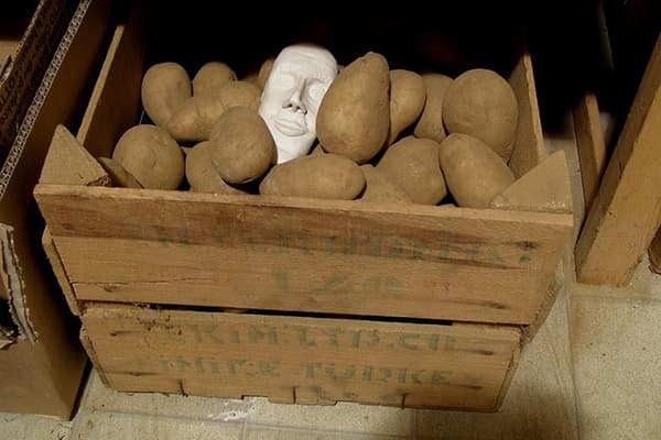 Mga patatas sa isang drawer sa pantry