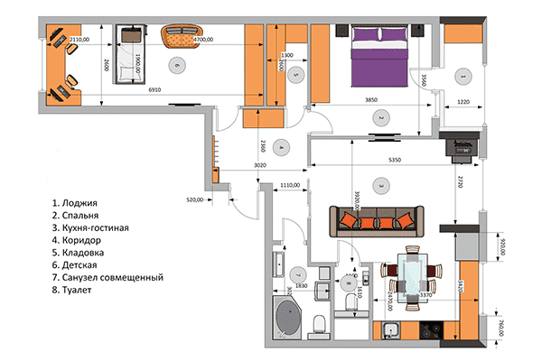 Plan d'un appartement avec deux toilettes
